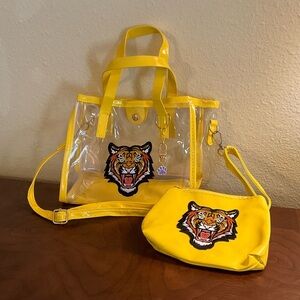 LSU TIGERS Clear Crossbody Bag Purse With Matching Coin Purse.